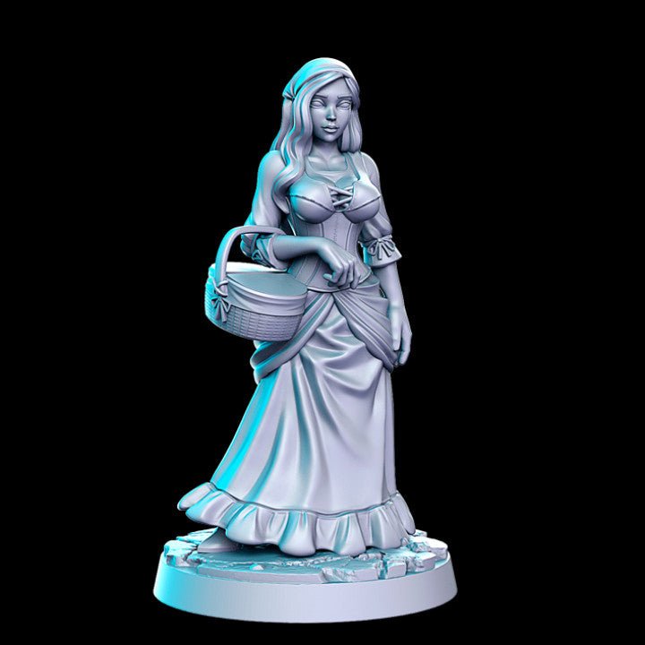 Alice, Young Market Girl - Single Roleplaying Miniature for D&D or Pathfinder - 32mm Scale Resin 3D Print - RN EStudios - Gootzy Gaming