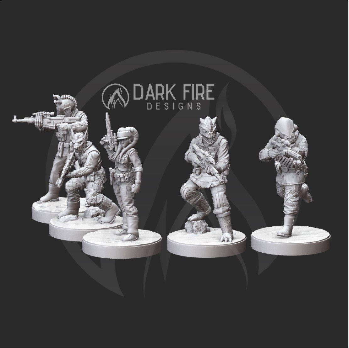 Alien Pathfinder Rebel Trooper Squad - 5 Mini Bundle - SW Legion Compatible (38 - 40mm tall) Multi - Piece Resin 3D Print - Dark Fire Designs - Gootzy Gaming