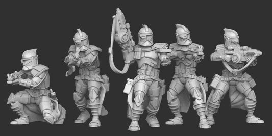 Alpha ARC Trooper Squad - 5 Mini Bundle - SW Legion Compatible (38-40mm tall) Multi-Piece Resin 3D Print - Dark Fire Designs