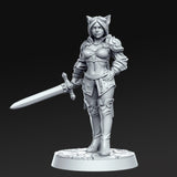Ambar, Female Cat Lady Solider - Single Roleplaying Miniature for D&D or Pathfinder - 32mm Scale Resin 3D Print - RN EStudios - Gootzy Gaming