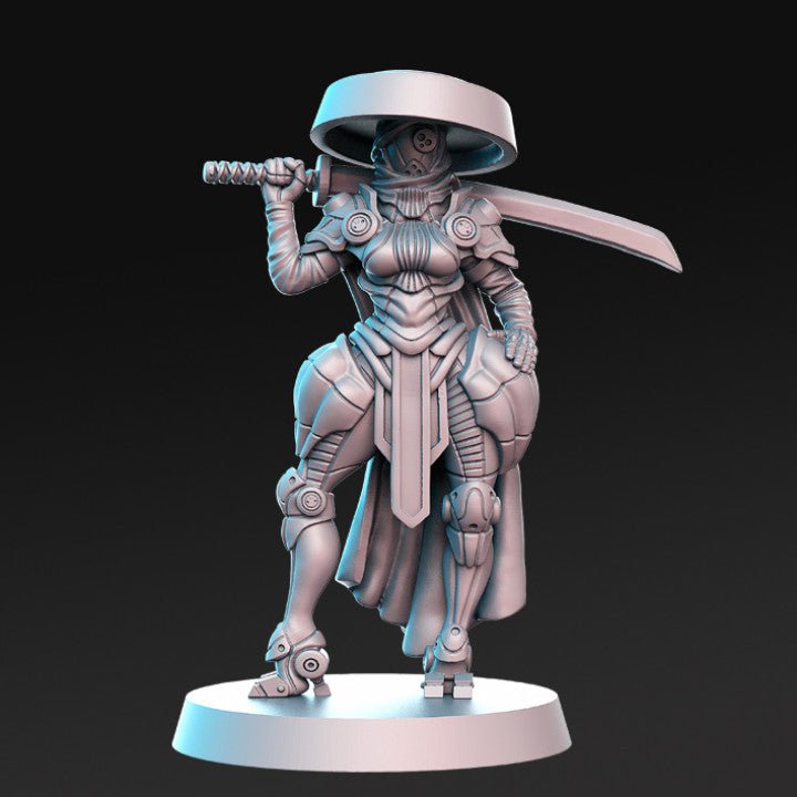 Android Samurai Kazumi - Single Roleplaying Miniature for D&D or Pathfinder - 32mm Scale Resin 3D Print - RN EStudios - Gootzy Gaming