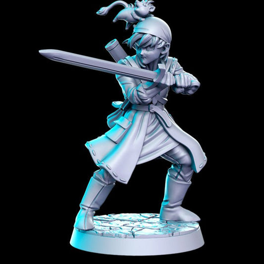 Anime Explorer Boy and Pet - Single Roleplaying Miniature for D&D or Pathfinder - 32mm Scale Resin 3D Print - RN EStudios - Gootzy Gaming