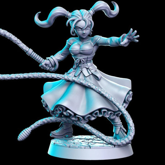 Anime Female Whipcracker - Single Roleplaying Miniature for D&D or Pathfinder - 32mm Scale Resin 3D Print - RN EStudios - Gootzy Gaming