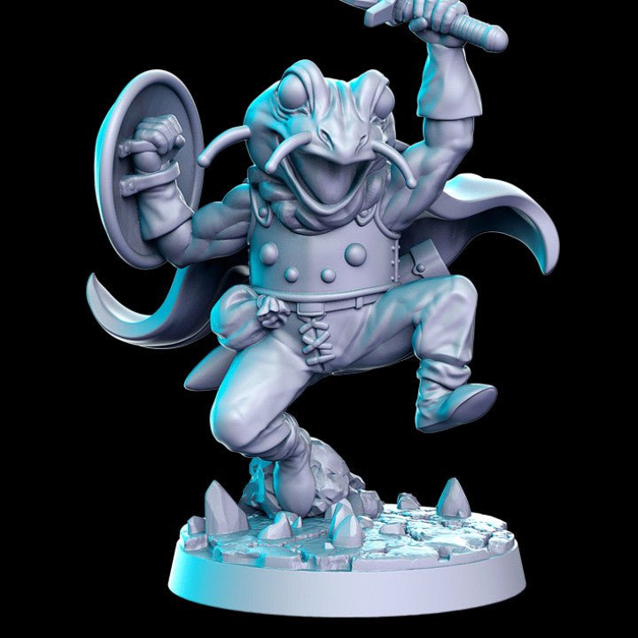 Anime Toad Knight - Single Roleplaying Miniature for D&D or Pathfinder - 32mm Scale Resin 3D Print - RN EStudios - Gootzy Gaming