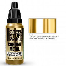 Antique Gold - Antique Gold Chrome Metallic Paint - Green Stuff World - 17 mL Dropper Bottle - Gootzy Gaming