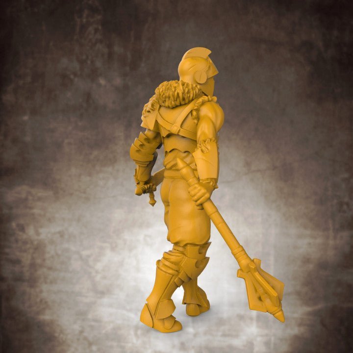 Armored Fighter with Mace and Broad Sword - Roleplaying Mini for D&D or Pathfinder - 32mm Scale High Quality 8k Resin 3D Print - Lion Tower Miniatures - Gootzy Gaming