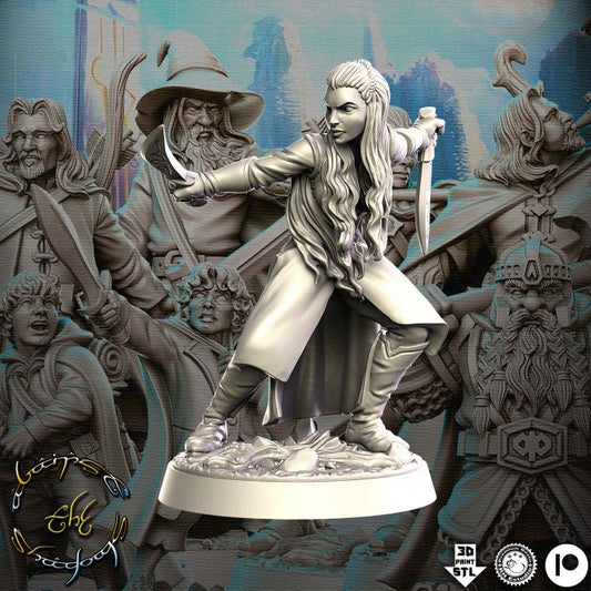 Aurielle, Female Elf Warrior - Single Roleplaying Miniature for D&D or Pathfinder - 32mm Scale Resin 3D Print - RN EStudios - Gootzy Gaming