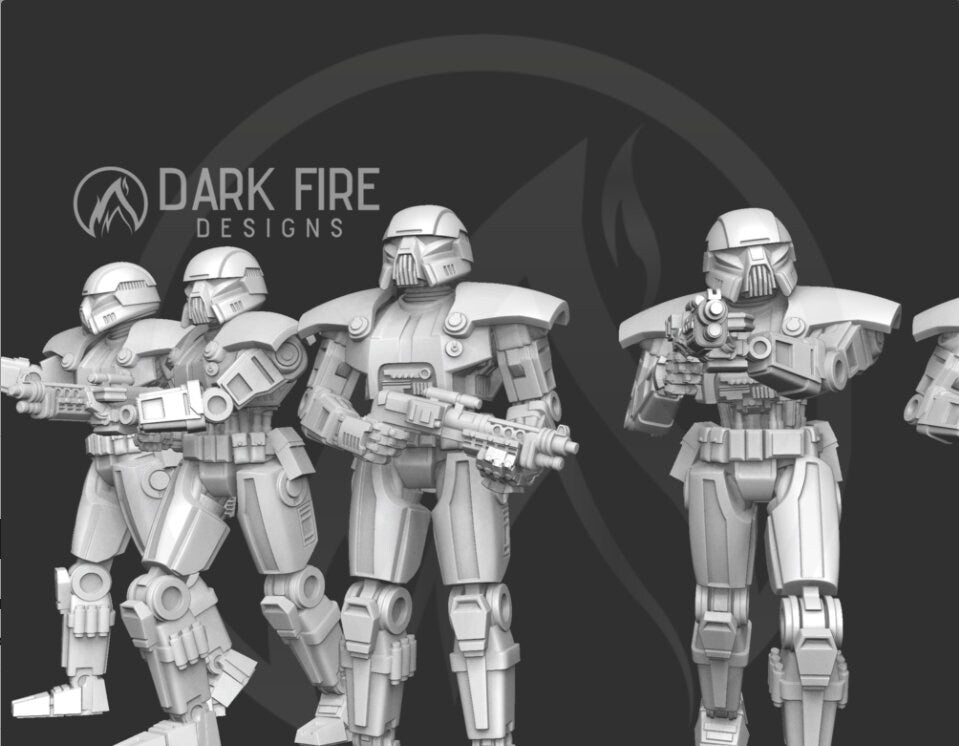 Authority Dark Droid Squad - 5 Miniature Bundle - SW Legion Compatible (38 - 40mm tall) Resin 3D Print - Dark Fire Designs - Gootzy Gaming