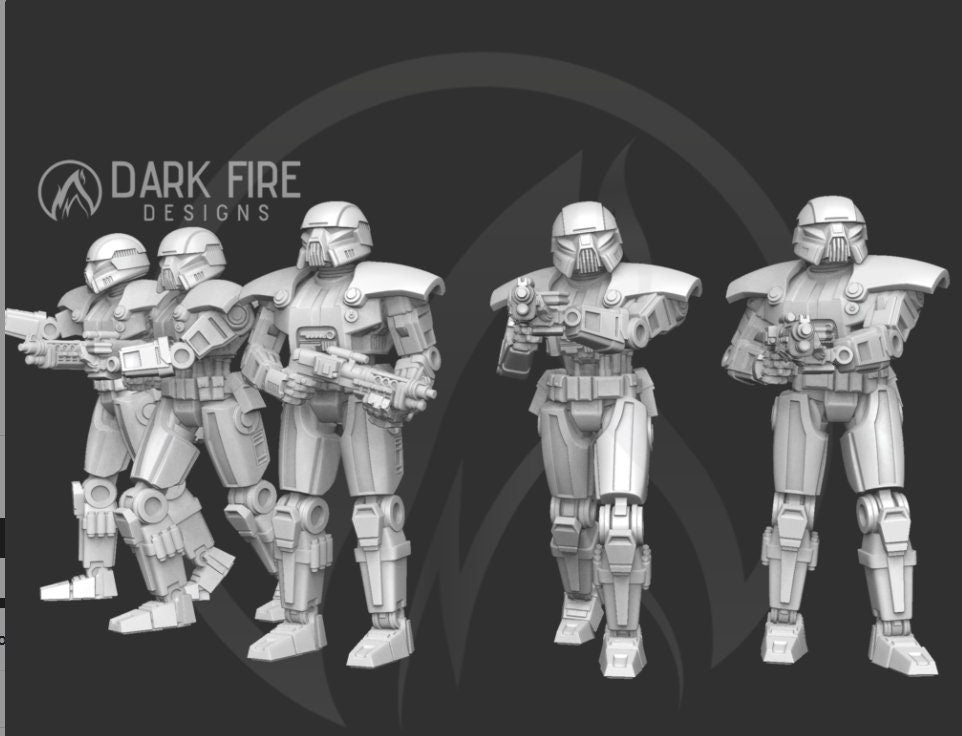 Authority Dark Droid Squad - 5 Miniature Bundle - SW Legion Compatible (38-40mm tall) Resin 3D Print - Dark Fire Designs - Gootzy Gaming