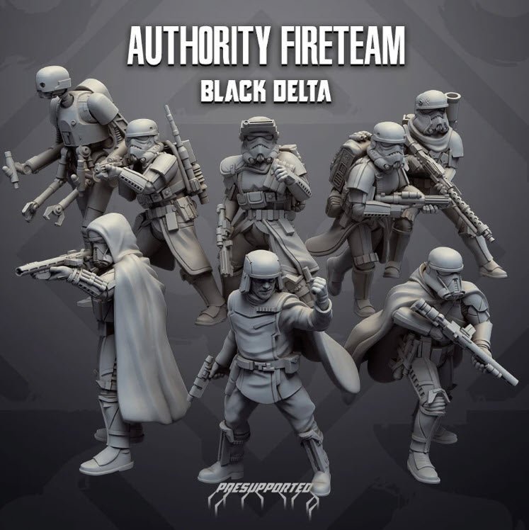 Authority Fireteam Black Delta - Premade Special Operations Squad - SW Legion Compatible Miniature (38 - 40mm tall) High Quality 8k Resin 3D Print - Skullforge Studios - Gootzy Gaming