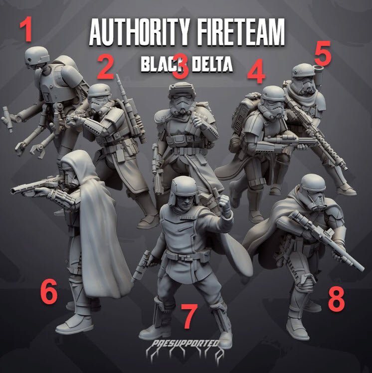 Authority Fireteam Black Delta - Premade Special Operations Squad - SW Legion Compatible Miniature (38 - 40mm tall) High Quality 8k Resin 3D Print - Skullforge Studios - Gootzy Gaming
