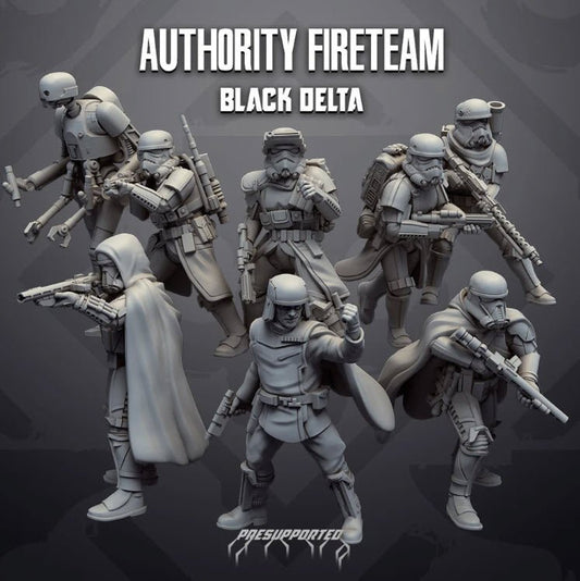 Authority Fireteam Black Delta - Premade Special Operations Squad - SW Legion Compatible Miniature (38-40mm tall) High Quality 8k Resin 3D Print - Skullforge Studios - Gootzy Gaming