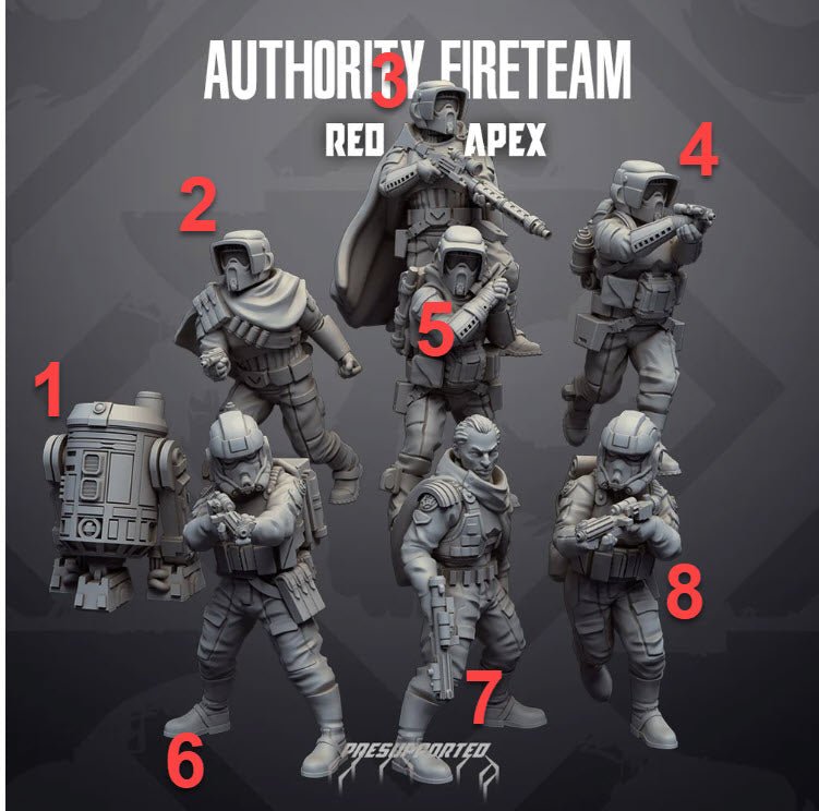 Authority Fireteam Red Apex Stormtroopers - Premade Special Operations Squad - SW Legion Compatible Miniature (38-40mm tall) High Quality 8k Resin 3D Print - Skullforge Studios - Gootzy Gaming