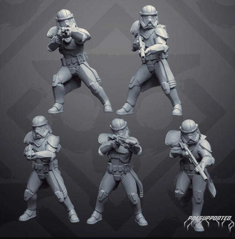 Authority Phase II Exterminator Trooper Squad - 5 Miniature All In Bundle - SW Legion Compatible (38 - 40mm tall) Resin 3D Print - Skullforge Studios - Gootzy Gaming