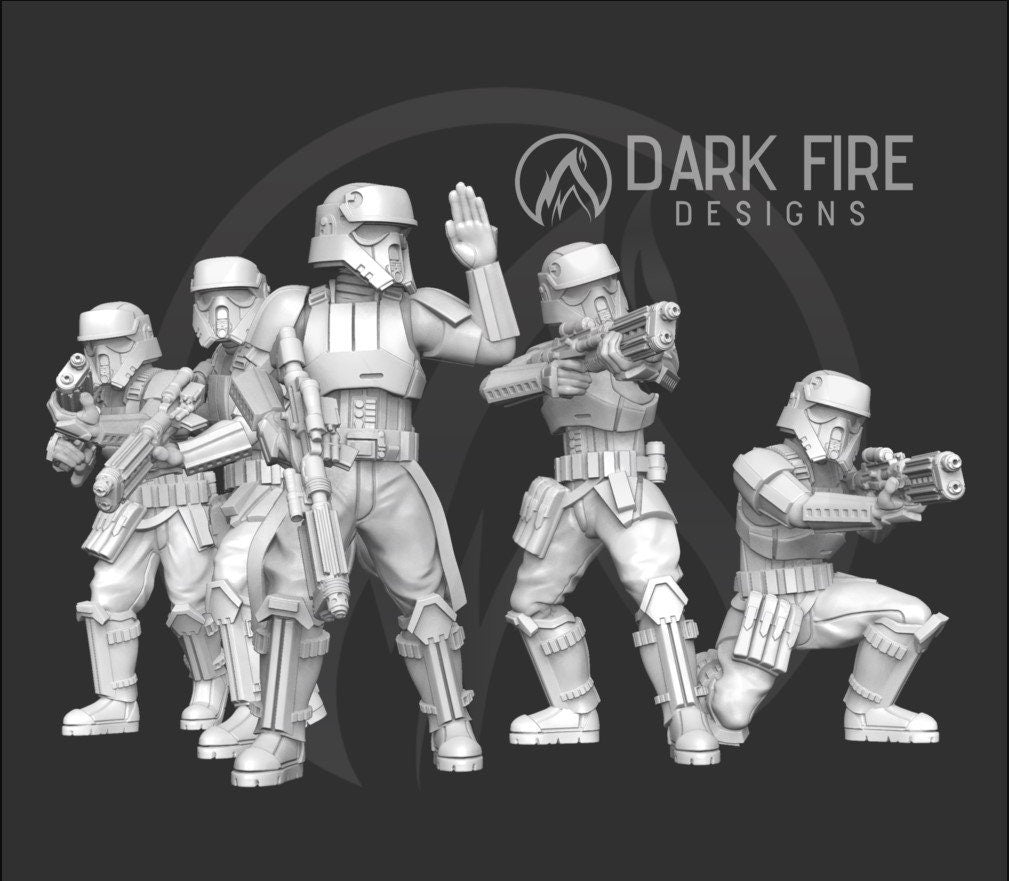 Authority Tropical Trooper Squad - 5 Miniature Bundle - SW Legion Compatible (38-40mm tall) Resin 3D Print - Dark Fire Designs - Gootzy Gaming