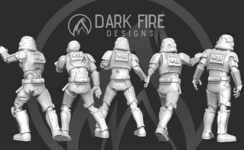 Authority Zombie Trooper V1 Squad - 5 Mini Bundle - SW Legion Compatible (38 - 40mm tall) Resin 3D Print - Dark Fire Designs - Gootzy Gaming