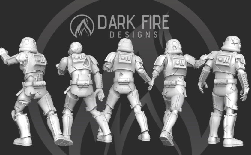 Authority Zombie Trooper V1 Squad - 5 Mini Bundle - SW Legion Compatible (38-40mm tall) Resin 3D Print - Dark Fire Designs - Gootzy Gaming