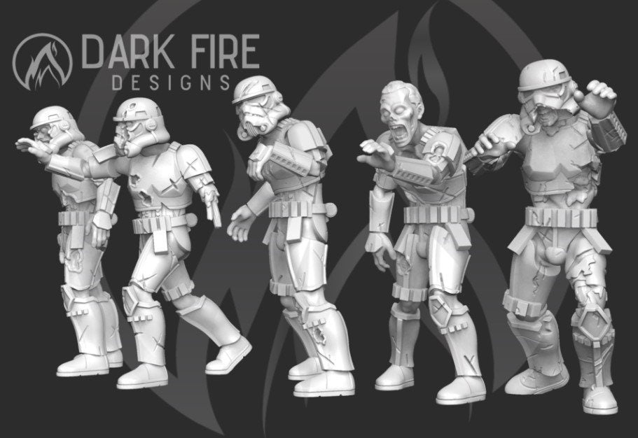 Authority Zombie Trooper V1 Squad - 5 Mini Bundle - SW Legion Compatible (38 - 40mm tall) Resin 3D Print - Dark Fire Designs - Gootzy Gaming