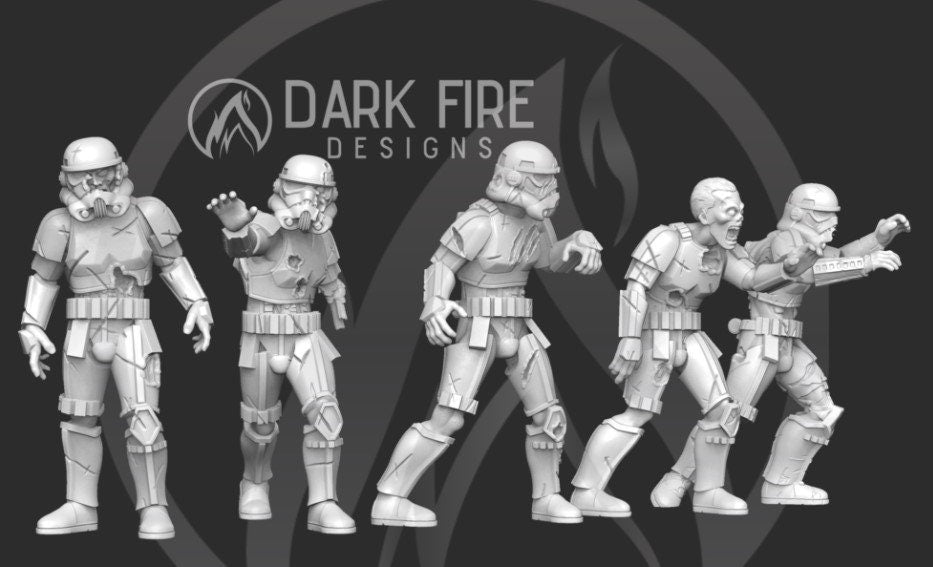 Authority Zombie Trooper V1 Squad - 5 Mini Bundle - SW Legion Compatible (38-40mm tall) Resin 3D Print - Dark Fire Designs - Gootzy Gaming