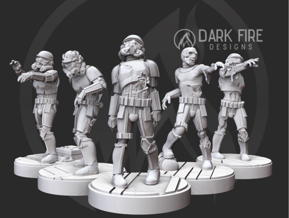 Authority Zombie Troopers V2 Squad - 5 mini bundle - SW Legion Compatible (38 - 40mm tall) Multi - Piece Resin 3D Print - Dark Fire Designs - Gootzy Gaming
