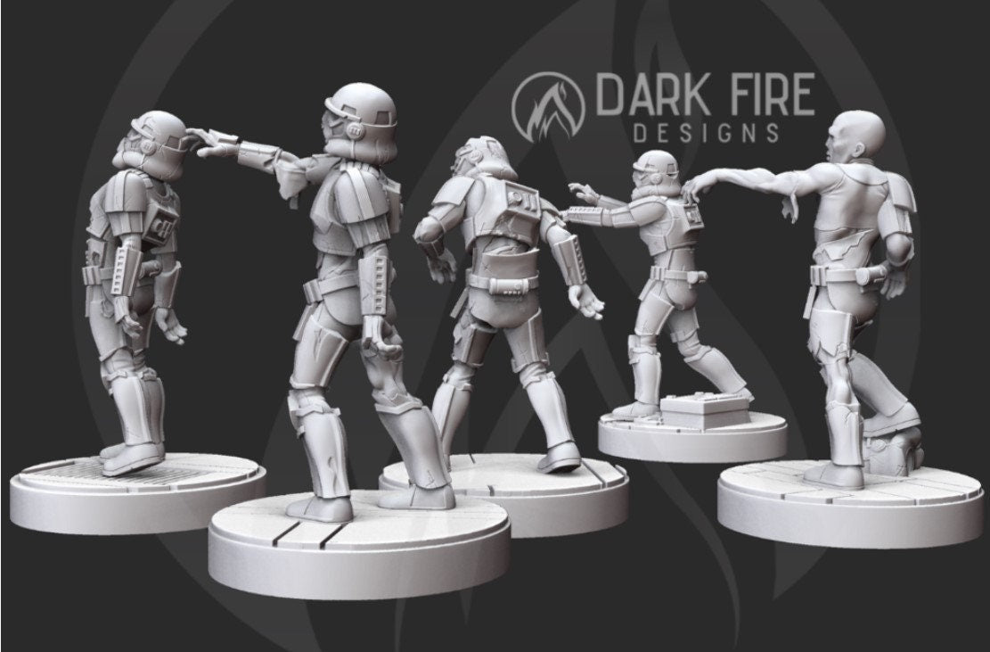 Authority Zombie Troopers V2 Squad - 5 mini bundle - SW Legion Compatible (38 - 40mm tall) Multi - Piece Resin 3D Print - Dark Fire Designs - Gootzy Gaming