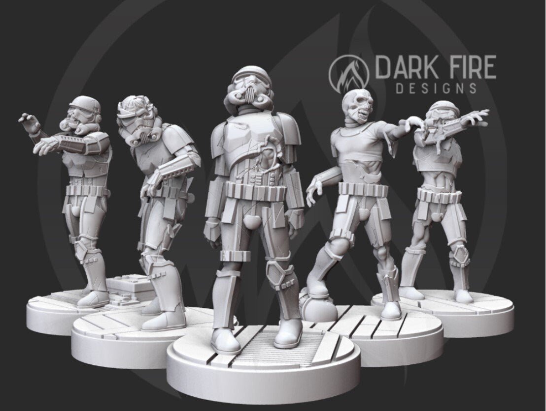 Authority Zombie Troopers V2 Squad - 5 mini bundle - SW Legion Compatible (38-40mm tall) Multi-Piece Resin 3D Print - Dark Fire Designs - Gootzy Gaming