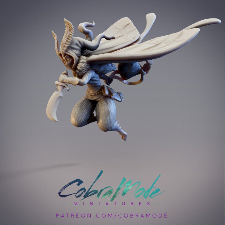 Axenus, Noctuoidea Moth Rogue - Single Roleplaying Miniature for D&D or Pathfinder - 32mm Scale Resin 3D Print - Cobramode - Gootzy Gaming