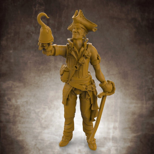 Bandit Pirate with Cutlass and Hook Hand - Roleplaying Mini for D&D or Pathfinder - 32mm Scale High Quality 8k Resin 3D Print - Lion Tower Miniatures - Gootzy Gaming