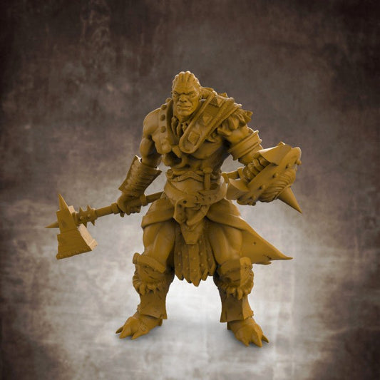 Barbarian Chief with Hammer and Spike Shield - Roleplaying Mini for D&D - 32mm Scale High Quality 8k Resin 3D Print - Lion Tower Miniatures - Gootzy Gaming