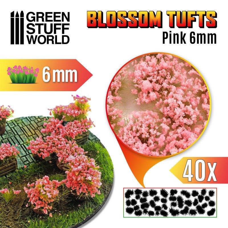 Blossom Flowered Tufts - Pink 6mm - Green Stuff World - 40x Self Adhesives - Gootzy Gaming