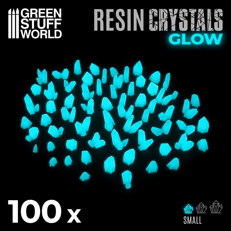 Blue Glow Resin Crystals - Small Size - Green Stuff World - 100 Crystal Bits - Gootzy Gaming