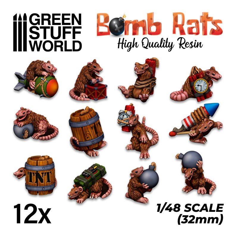 Bomb Giant Rats Collection - Unpainted Cast Resin Decoration Kit - Green Stuff World - Gootzy Gaming