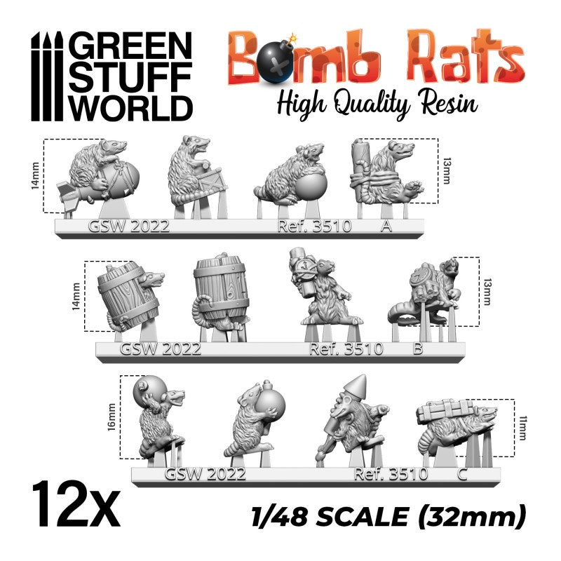 Bomb Giant Rats Collection - Unpainted Cast Resin Decoration Kit - Green Stuff World - Gootzy Gaming