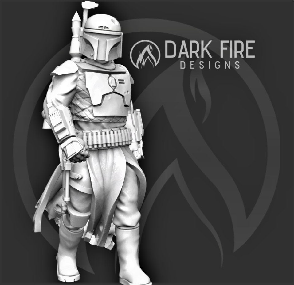 Bounty Hunting Hermit Mando Miniature - SW Legion Compatible (38 - 40mm tall) Multi - Piece Resin 3D Print - Dark Fire Designs - Gootzy Gaming