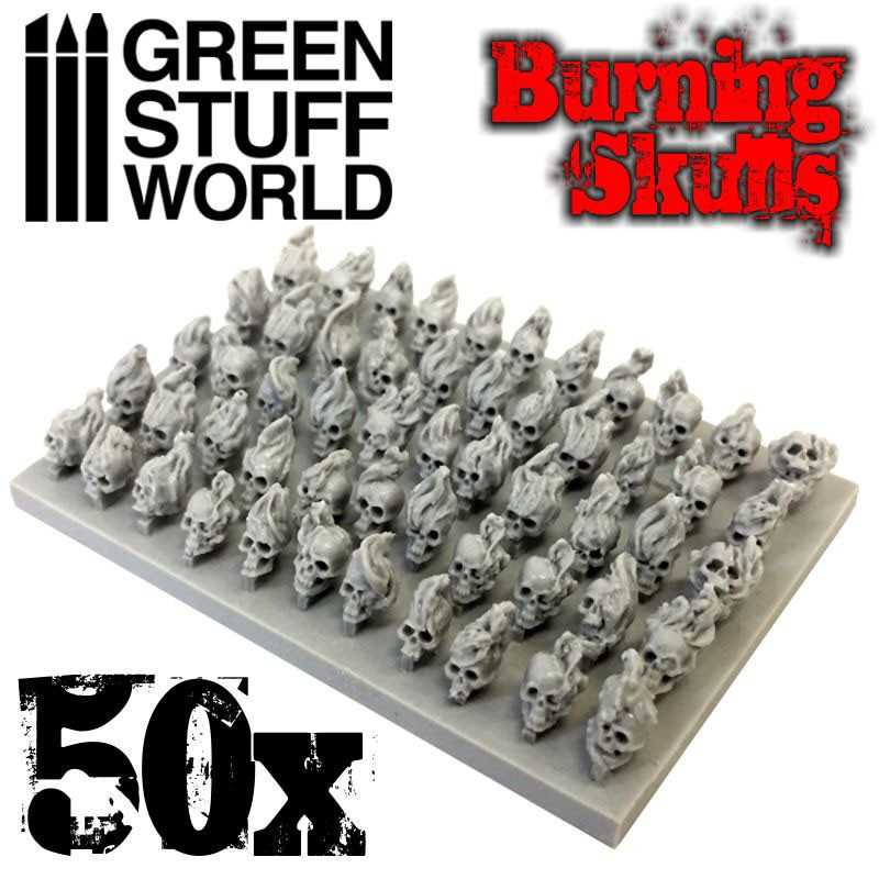 Burning Skulls - Unpainted High Quality Resin - Green Stuff World - Gootzy Gaming