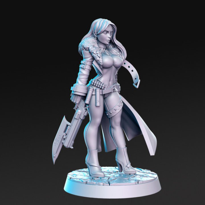 Busty Female Gunslinger - Single Roleplaying Miniature for D&D or Pathfinder - 32mm Scale Resin 3D Print - RN EStudios - Gootzy Gaming