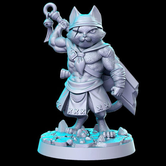 Cat Ronin - Single Roleplaying Miniature for D&D or Pathfinder - 32mm Scale Resin 3D Print - RN EStudios - Gootzy Gaming