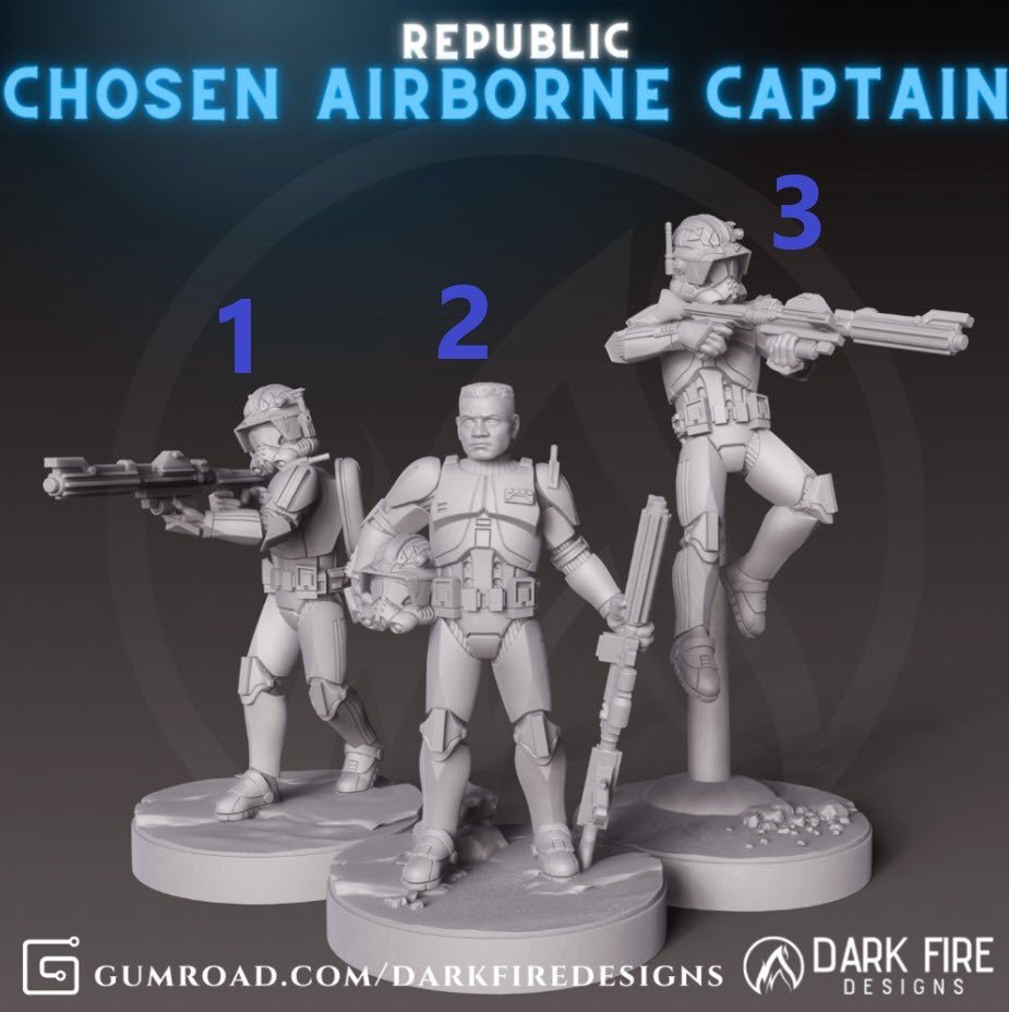 Chosen Airborne Captain - SW Legion Compatible (38 - 40mm tall) Resin 3D Print - Dark Fire Designs - Gootzy Gaming