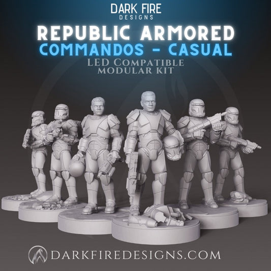 Clone Commando Casual Squad - SW Legion Compatible (38 - 40mm tall) Multi - Piece High Quality 8k Resin 3D Print - Dark Fire Designs - Gootzy Gaming