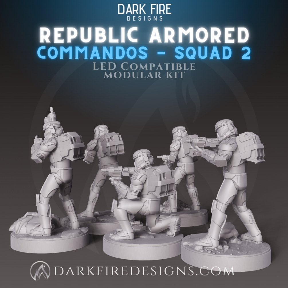 Clone Commando Squad Set 2 - SW Legion Compatible (38-40mm tall) Multi-Piece High Quality 8k Resin 3D Print - Dark Fire Designs - Gootzy Gaming