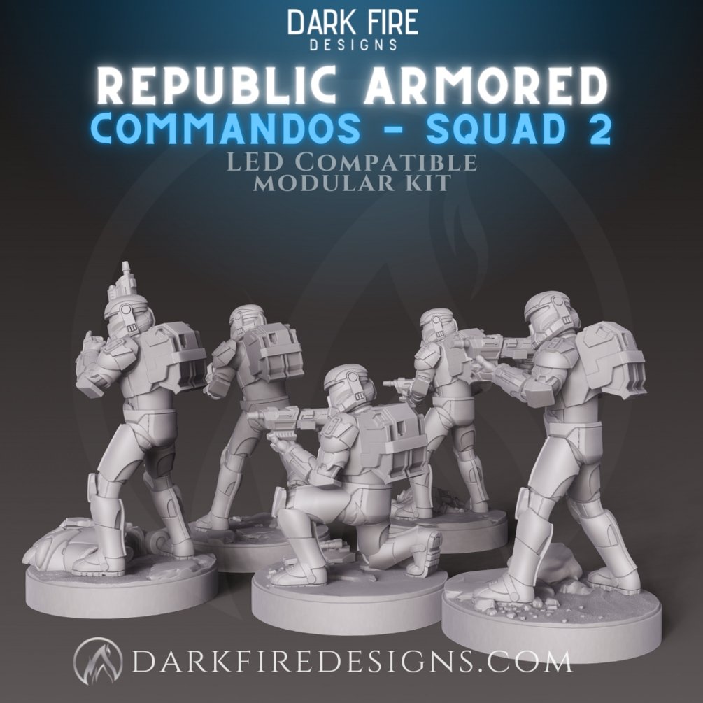 Clone Commando Squad Set 2 - SW Legion Compatible (38 - 40mm tall) Multi - Piece High Quality 8k Resin 3D Print - Dark Fire Designs - Gootzy Gaming