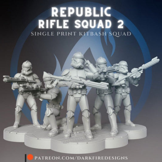 Clone Long Rifle Squad 3 - SW Legion Compatible (38-40mm tall) Multi-Piece High Quality 8k Resin 3D Print - Dark Fire Designs - Gootzy Gaming