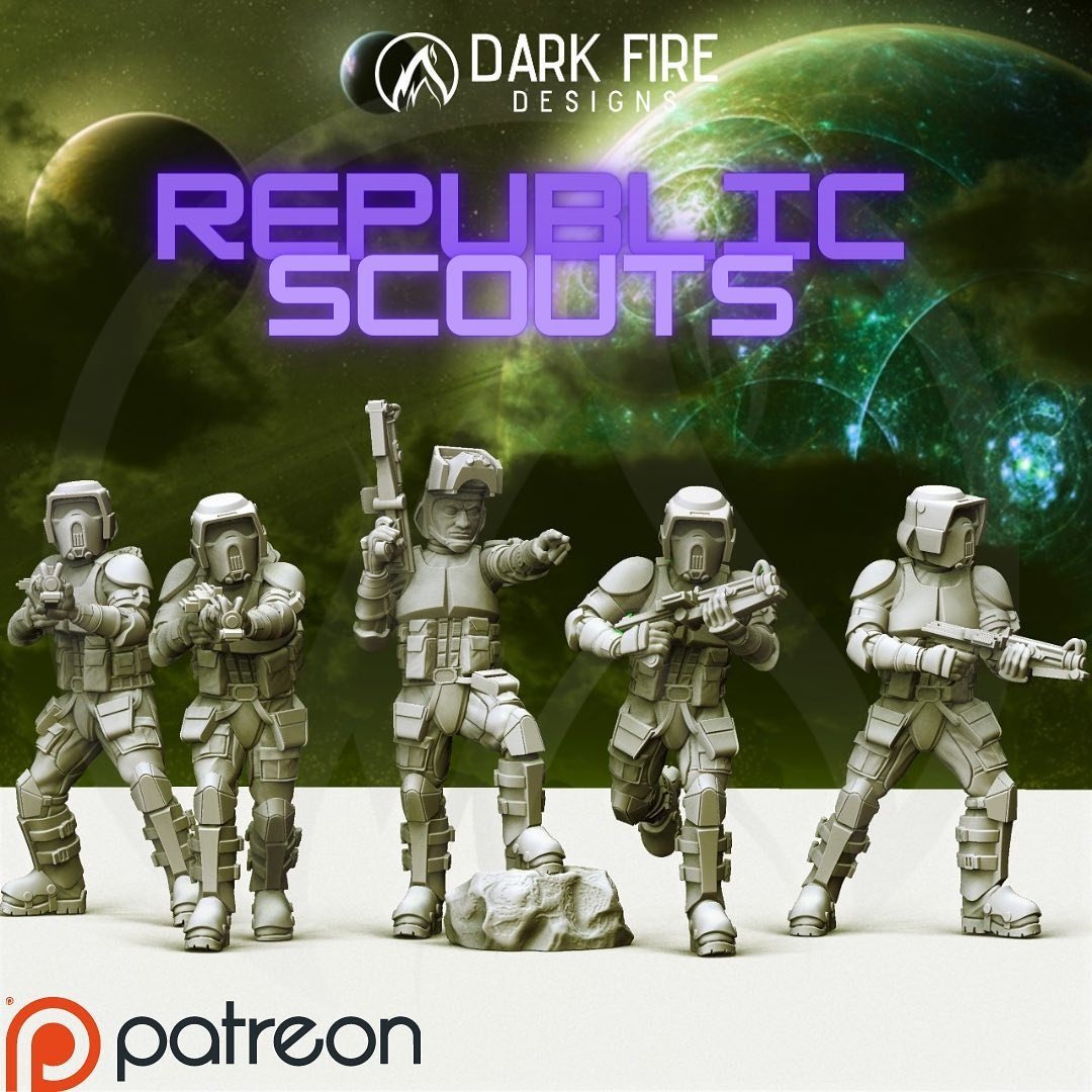 Clone Recon Trooper Squad - 5 mini bundle - SW Legion Compatible (38-40mm tall) Multi-Piece Resin 3D Print - Dark Fire Designs - Gootzy Gaming