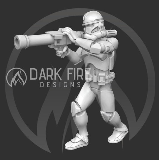 Clone Rocket Launcher Trooper Miniature - SW Legion Compatible (38 - 40mm tall) Multi - Piece Resin 3D Print - Dark Fire Designs - Gootzy Gaming