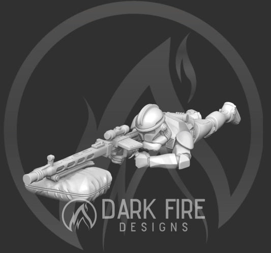 Clone Sniper Trooper Miniature - SW Legion Compatible (38 - 40mm tall) Multi - Piece Resin 3D Print - Dark Fire Designs - Gootzy Gaming