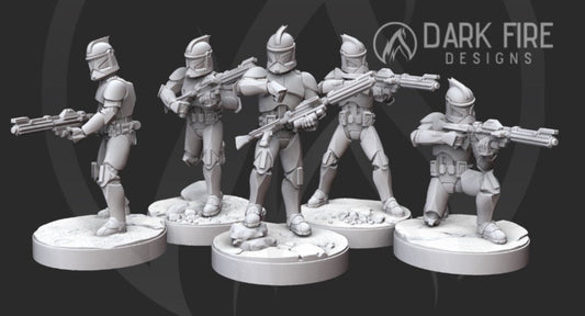 Clone Trooper DC Rifle Squad - 5 Mini Bundle - SW Legion Compatible (38 - 40mm tall) Multi - Piece Resin 3D Print - Dark Fire Designs - Gootzy Gaming