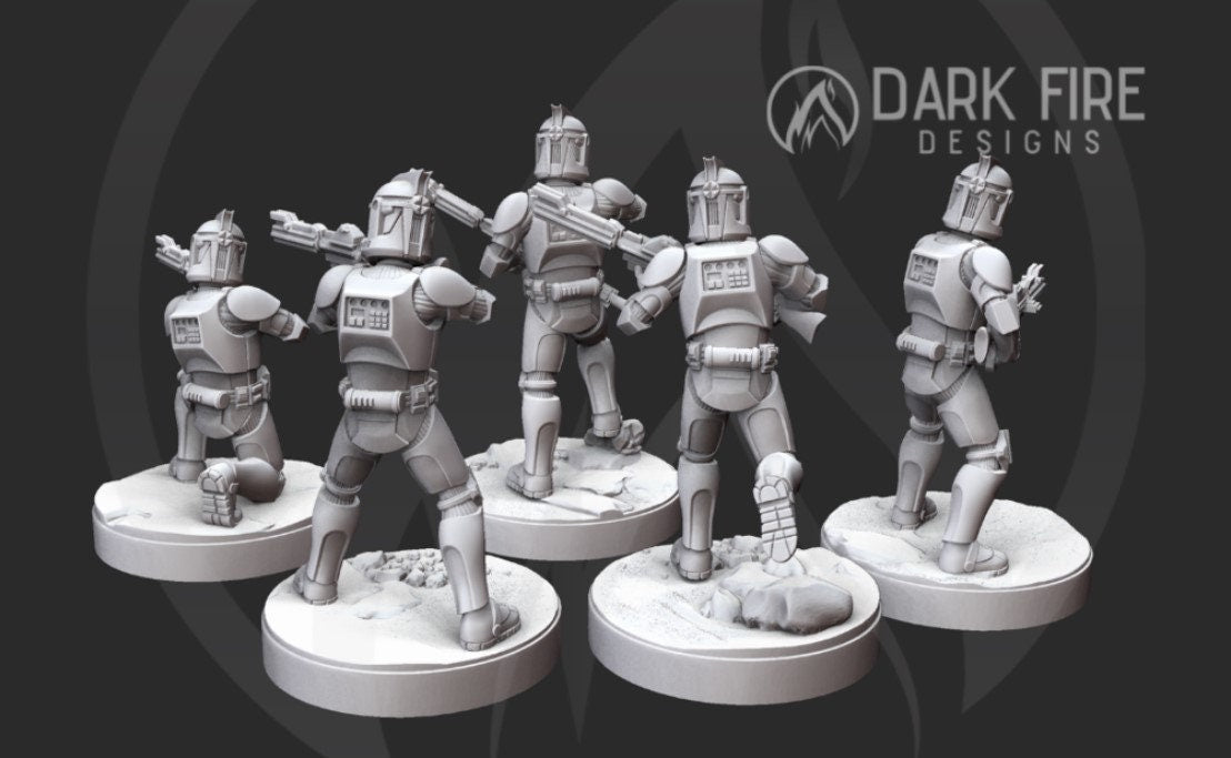 Clone Trooper DC Rifle Squad - 5 Mini Bundle - SW Legion Compatible (38 - 40mm tall) Multi - Piece Resin 3D Print - Dark Fire Designs - Gootzy Gaming