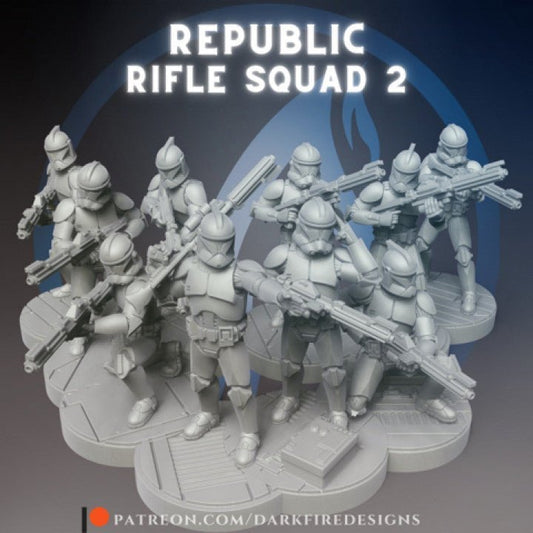 Clone Trooper Long Rifle 10 Man Bundle - SW Legion Compatible (38 - 40mm tall) Multi - Piece High Quality 8k Resin 3D Print - Dark Fire Designs - Gootzy Gaming