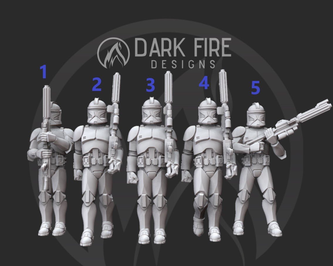 Clone Trooper Rank Formation Miniature - SW Legion Compatible (38 - 40mm tall) Resin 3D Print - Dark Fire Designs - Gootzy Gaming