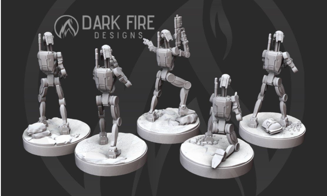 Confederate Basic #1 Droids V2 - 5 miniature bundle - SW Legion Compatible (38-40mm tall) Multi-Piece Resin 3D Print - Dark Fire Designs - Gootzy Gaming